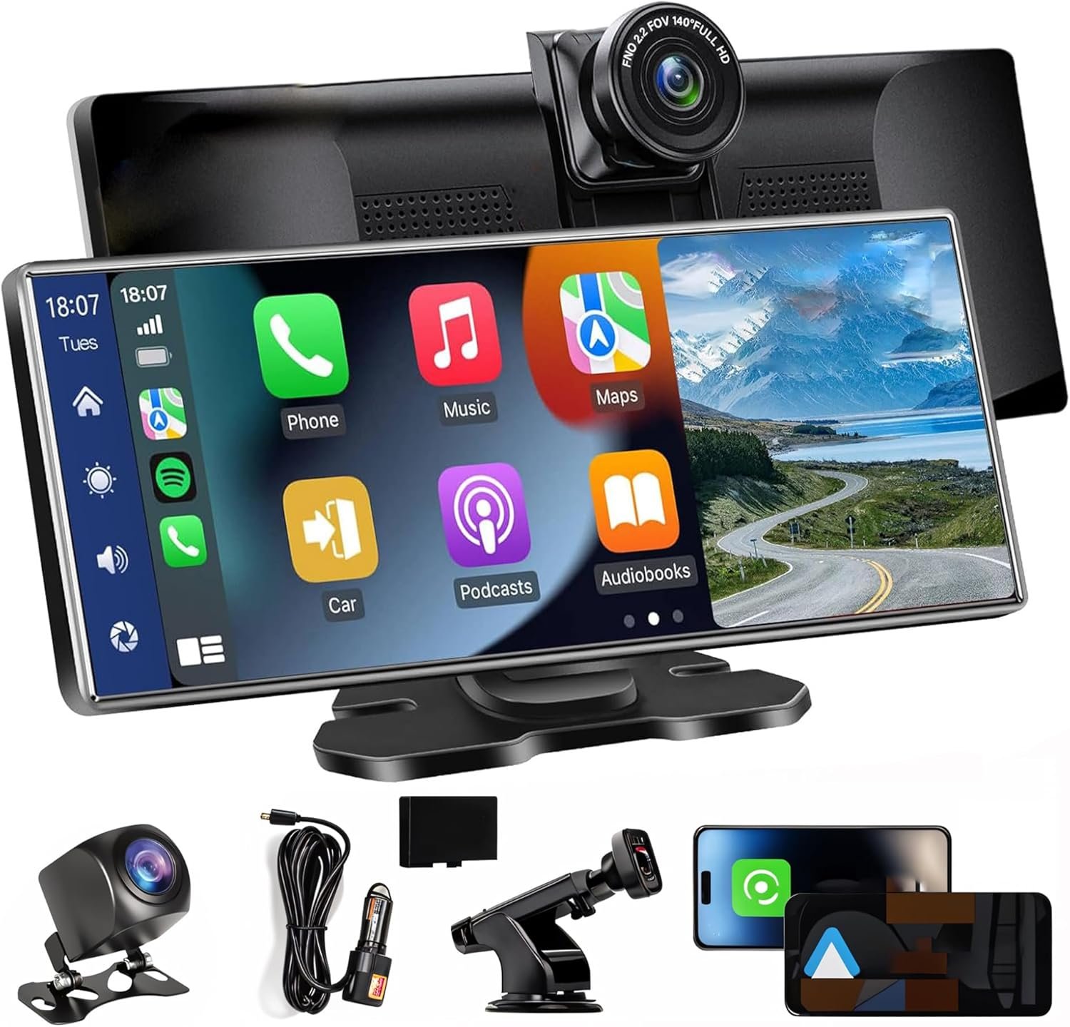 wireless apple car play display with android auto